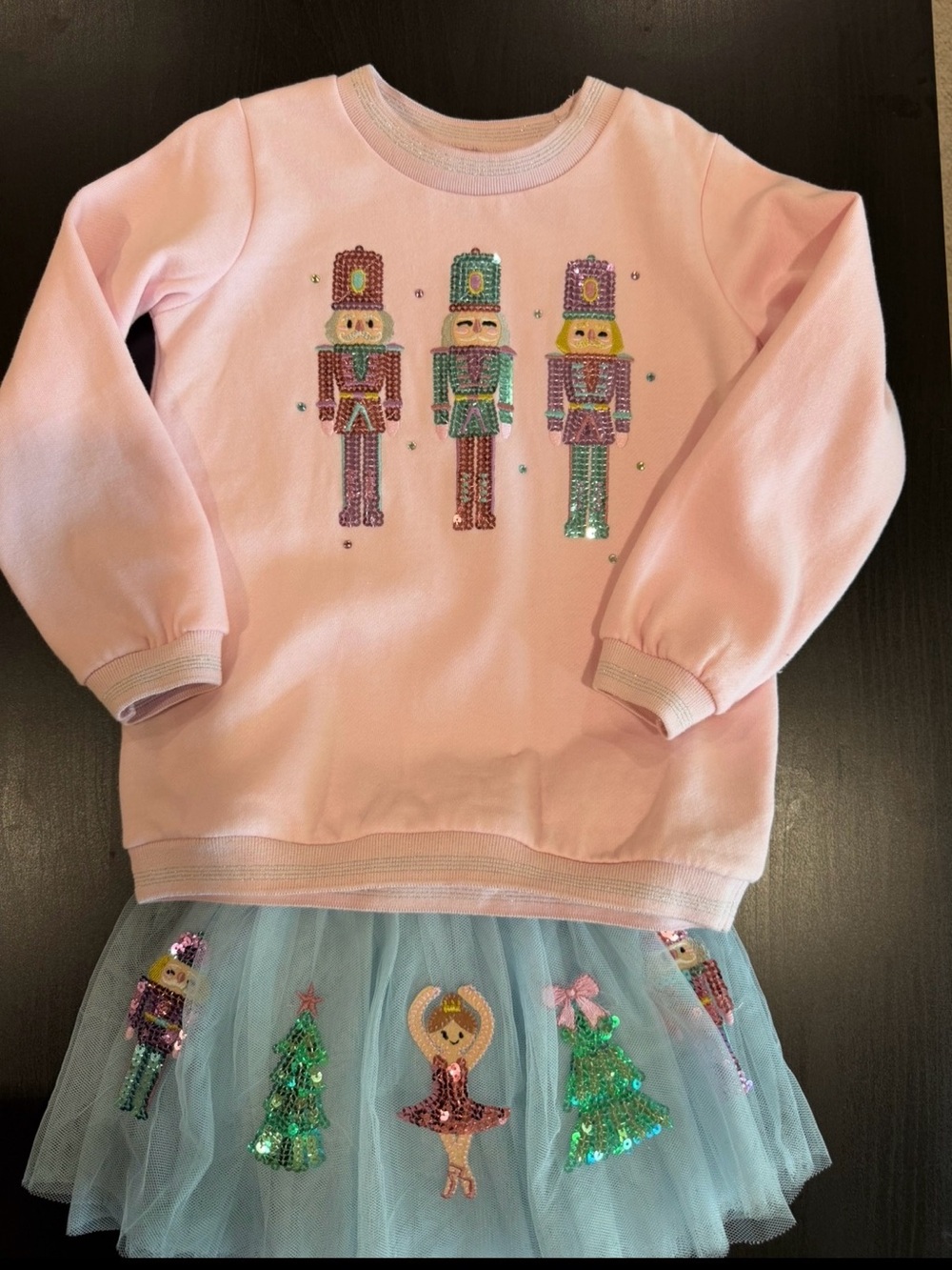 Mud Pie Pink Sweatshirt and Light Blue Tulle Nutcracker tulle skirt Set